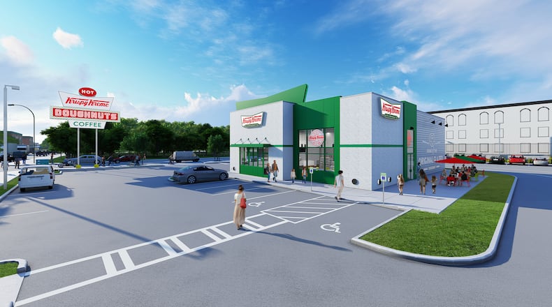 The exterior of the new Krispy Kreme shop will include a refurbished heritage sign that dates to the 1960s, the company said.