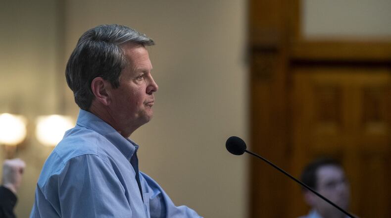 Gov. Brian Kemp during a press conference at the Georgia State Capitol, Monday, April 27, 2020. (ALYSSA POINTER / ALYSSA.POINTER@AJC.COM)
