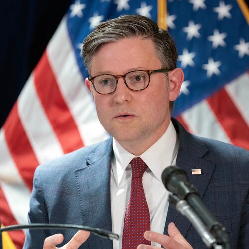 Speaker of the House Mike Johnson, R-La., speaks during a news conference on Capitol Hill, Tuesday, July 14, 2026, in Washington. (AP Photo/Jose Luis Magana)