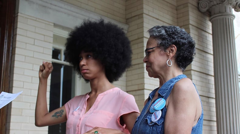 Mariah Parker is sworn in on Monday as an Athens-Clarke County commissioner while putting her hand over "The Autobiography of Malcolm X." (Courtesy of Mariah Parker)