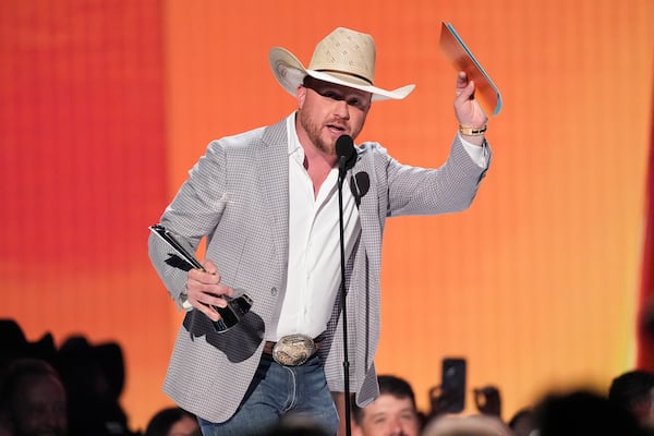 Cody Johnson accepts the award for song of the year for "Dirt Cheap" during the 60th annual Academy of Country Music Awards on Thursday, May 8, 2025, in Frisco, Texas. (AP Photo/Chris Pizzello)