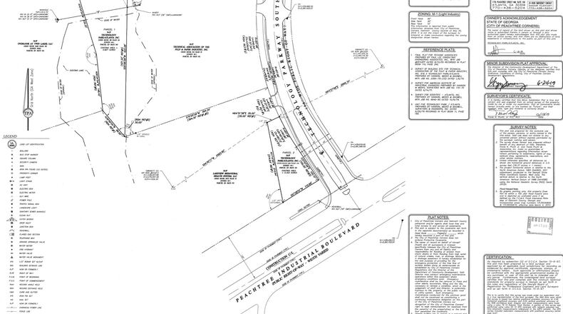 Sandi Properties of San Diego would like to build a small, 1200-square-foot restaurant with a drive-through and 12 parking spaces at Peachtree Industrial Blvd. & Technology Pkwy. (Courtesy City of Peachtree Corners)