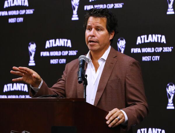 061622 Atlanta: Dan Corso, Atlanta Sports Council, takes questions during the Host City announcement press conference for the 2026 World Cup at Mercedes-Benz Stadium on Thursday, June 16, 2022, in Atlanta.  “Curtis Compton / Curtis.Compton@ajc.com”