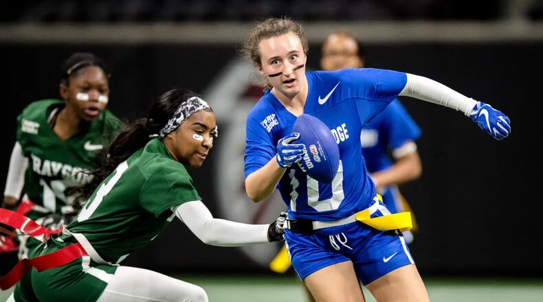 Peachtree Ridge won the girls flag football championship in 2018 at Mercedes-Benz Stadium.