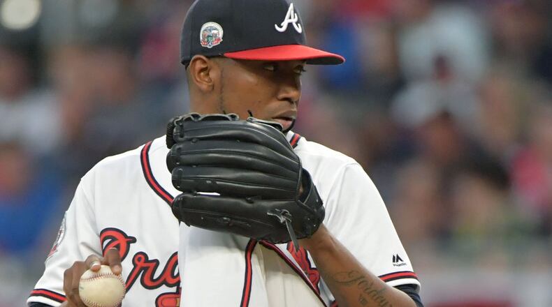 The Braves’ Julio Teheran had been scheduled to pitch Tuesday against the Mets, but had his start pushed back to Wednesday when the series opener at Citi Field was rained out. (HYOSUB SHIN / HSHIN@AJC.COM)
