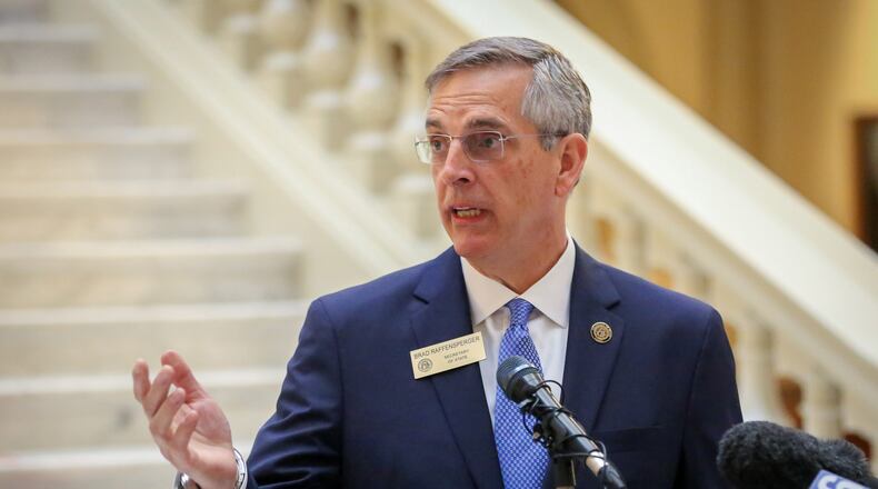Secretary of State Brad Raffensperger delivers an update on the general election during a press conference Monday at the Georgia Capitol.   STEVE SCHAEFER / SPECIAL TO THE AJC
