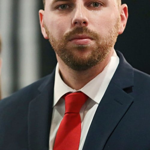 FILE - Pastor Jackson Lahmeyer's appears at the announcement of his run for the United States Senate, Tuesday, March 16, 2021 in Jenks, Okla. (Mike Simons/Tulsa World via AP, File)/Tulsa World via AP)