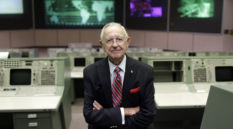 This July 5, 2011, file photo shows NASA Mission Control founder Chris Kraft in the old Mission Control at Johnson Space Center in Houston. Kraft died Monday, July 22, 2019, at the age of 95.