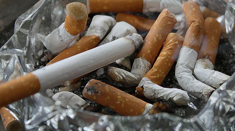 Stock photo of cigarettes in an ashtray.