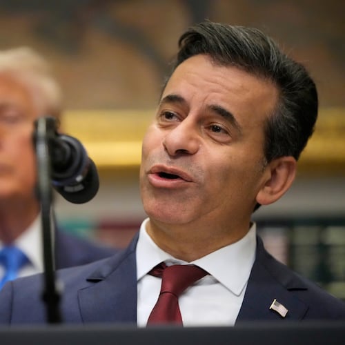 FILE - President Donald Trump listens as Dr. Marty Makary, commissioner of the Food and Drug Administration, speaks in the Roosevelt Room of the White House, Monday, Sept. 22, 2025, in Washington. (AP Photo/Mark Schiefelbein, file)