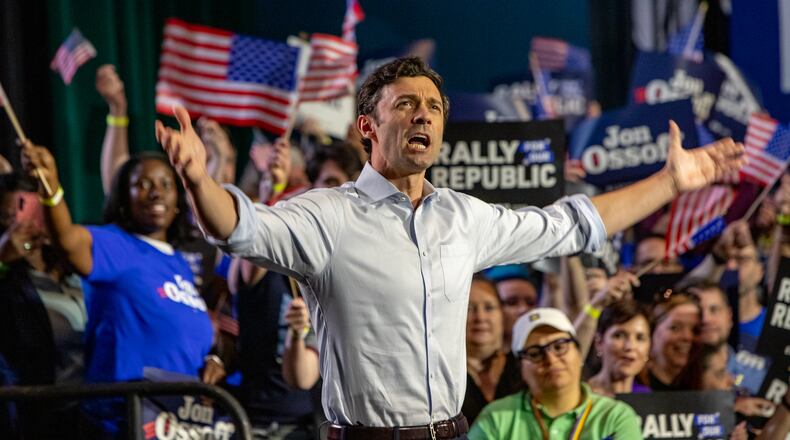 Sen. Jon Ossoff, D-Ga., holds a “Rally for the Republic” at The Eastern on Saturday, March 22, 2025. (Jenni Girtman for the AJC)