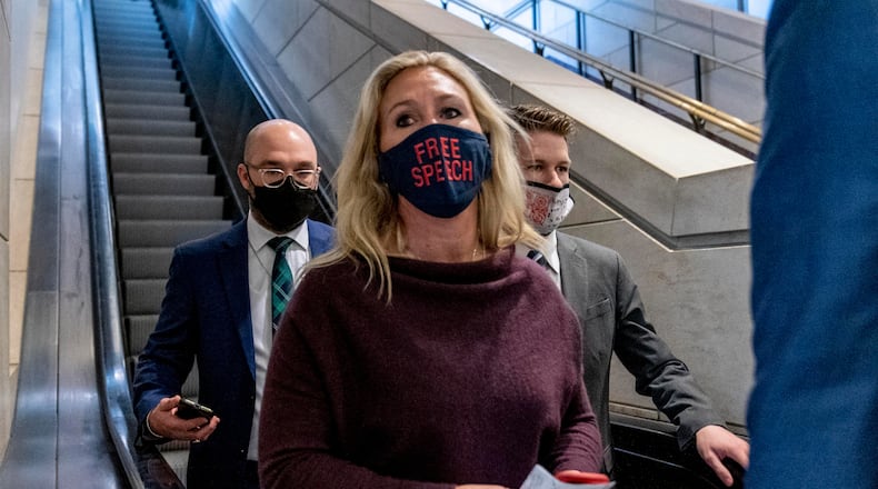U.S. Rep. Marjorie Taylor Greene, R-Rome, faces more than $100,000 in fines accumulated during the COVID-19 after showing up for votes in the House without a mask for most of 2021 and into 2022. She has appealed her case to the U.S. Supreme Court. (AP Photo/Andrew Harnik)