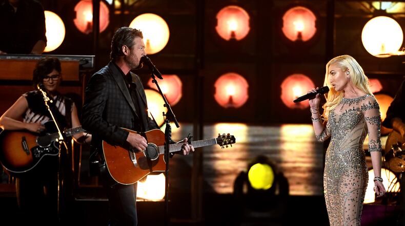 Recording artists Blake Shelton and Gwen Stefani perform onstage during the 2016 Billboard Music Awards at T-Mobile Arena on May 22, 2016, in Las Vegas.