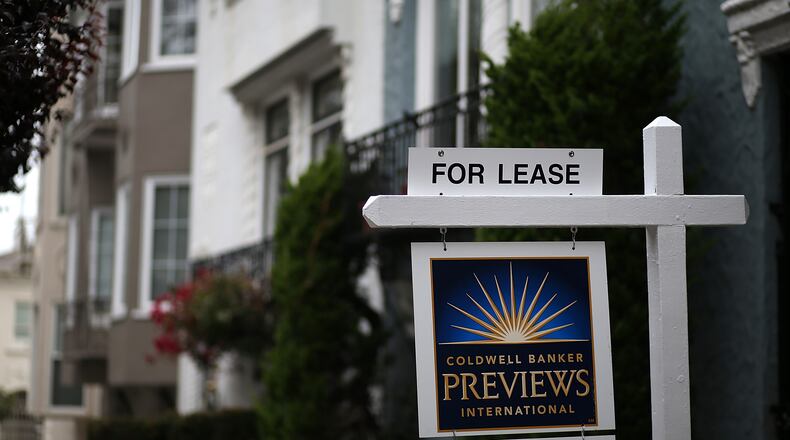 SAN FRANCISCO, CA - APRIL 21: A for lease sign is posted in front of home for rent on April 21, 2015 in San Francisco, California. According to a report by Forbes magazine, San Francisco, Oakland and San Jose top the list of worst places in the nation for renters. Bay Area renters are faced with extremely low vacancy rates that have prompted high rents that average over $3,100 for a one bedroom in San Francisco. (Photo by Justin Sullivan/Getty Images)