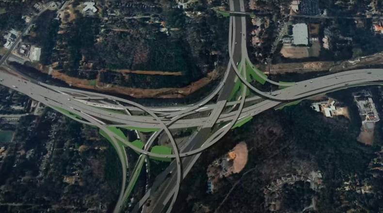 Construction on the replacement of the I-285 and I-20 interchange west of Atlanta, shown in this rendering from the contractor, Legacy Infrastructure, is scheduled to start in 2025 and wrap up in 2030.