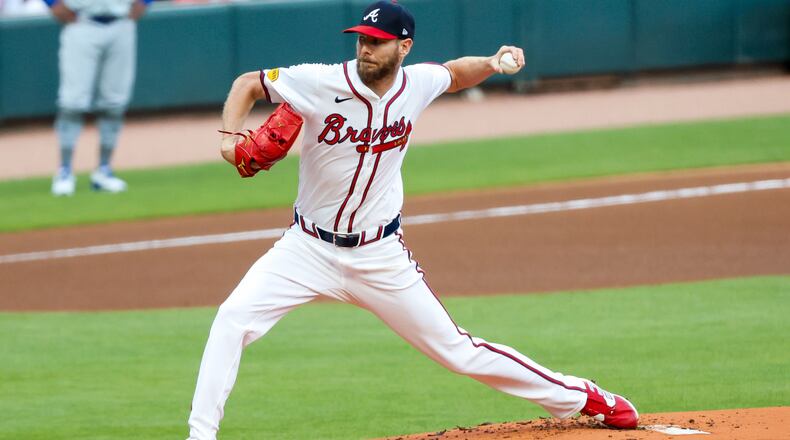 Braves starting Chris Sale throws a pitch to a Chicago Cubs batter during the first inning at Truist Park on Tuesday, May 14, 2024.
(Miguel Martinez/ AJC)