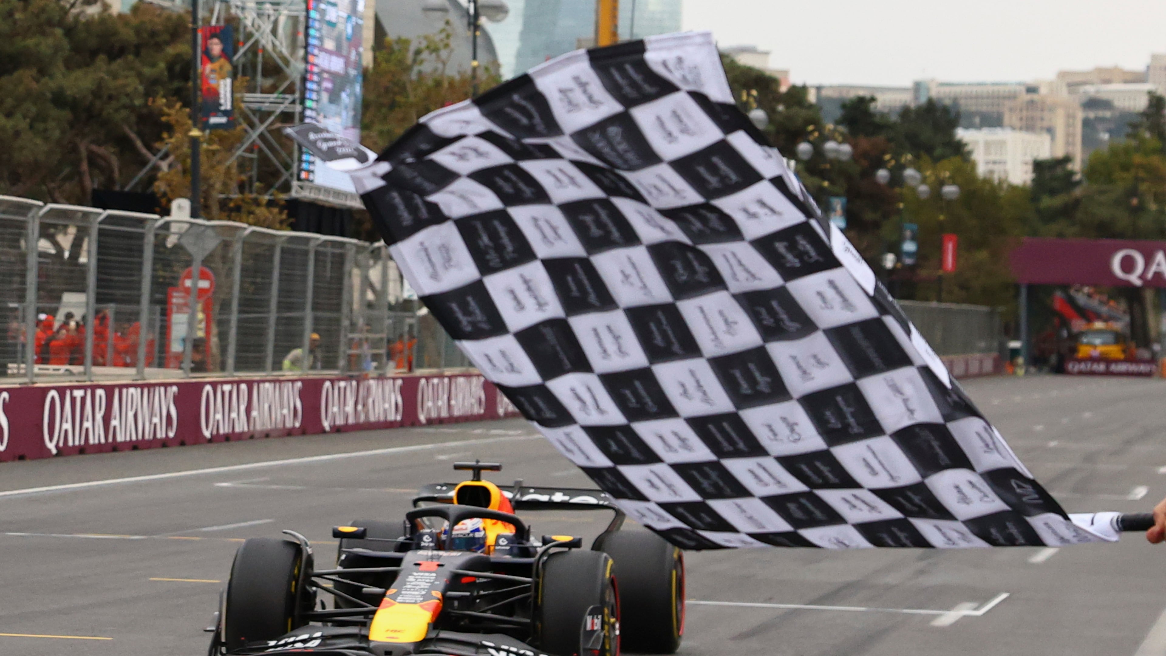 Red Bull driver Max Verstappen of the Netherlands the Azerbaijan Formula One Grand Prix in Baku, Azerbaijan, Sunday, Sept. 21, 2025. (AP Photo/Lisi Niesner, Pool)