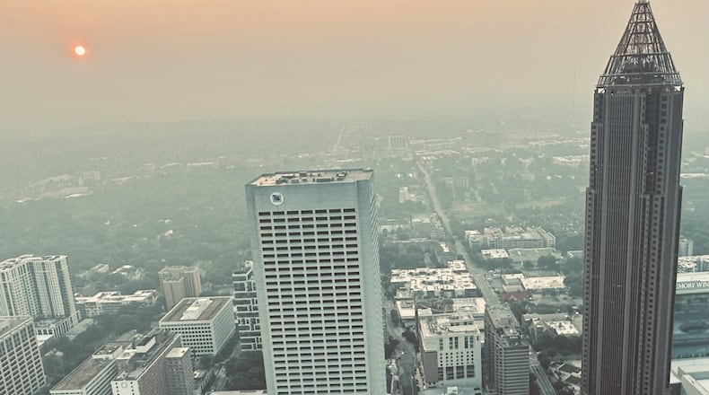 Smoke from Canadian wildfires draped over Atlanta, causing a peachy sunrise on Tuesday.