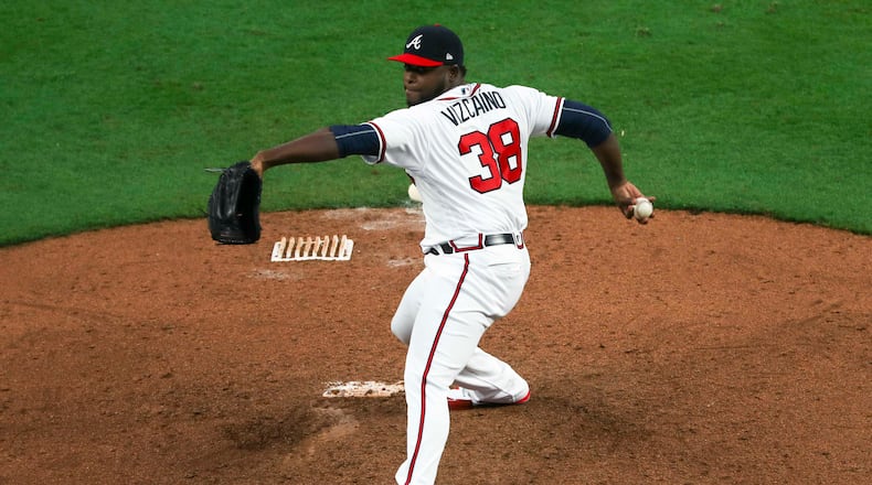 Arodys Vizcaino pitches during the ninth inning against the Philadelphia Phillies  on April 1, 2019.