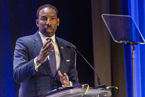  Atlanta Mayor Dickins talks at the 18th Annual Crime Is Toast 2022 awards breakfast at the World Congress Center Thursday, Oct. 11, 2022. Steve Schaefer/steve.schaefer@ajc.com)