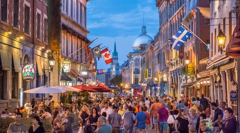 A busy night on Rue Saint-Paul in Montreal’s Old Town. (Stephan Poulin/Tourism Montreal)