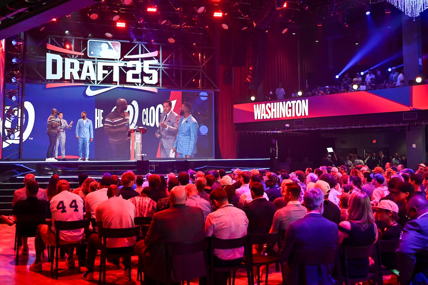 Fans wait for the start of the 2025 MLB Draft Sunday, July 13, 2025 at the Coca-Cola Roxy in Atlanta. (Daniel Varnado/For the Atlanta Journal-Constitution)