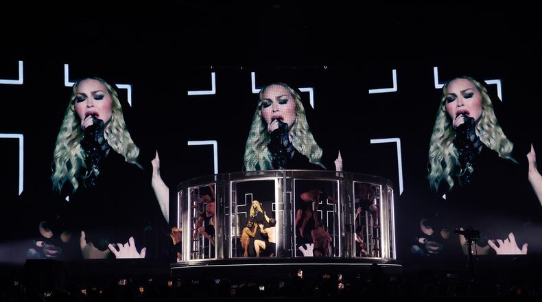 Madonna performs during "The Celebration Tour" at Barclays Center on December 14, 2023 in New York City. (Photo by Kevin Mazur/WireImage for Live Nation)