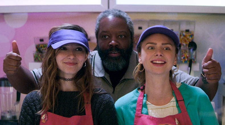 (L to R) Angelica Bette Fellini as "Blair Wesley," Kadeem Hardison as "Bowser Simmons," and Maddie Phillips as "Sterling Wesley" in first episode of Netflix's "Teenage Bounty Hunters." Contributed.