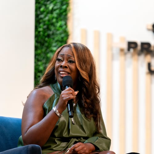 FILE - LaTosha Brown, co-founder of the Black Voters Matter Fund, speaks on a panel about threats to democracy at the Congressional Black Caucus Foundation's annual legislative conference, Sept. 21, 2023, in Washington. (AP Photo/Stephanie Scarbrough, File)