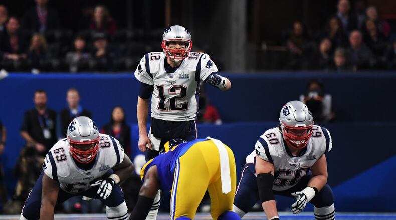ATLANTA, GA - FEBRUARY 03: Tom Brady #12 of the New England Patriots shouts in the second half Super Bowl LIII at Mercedes-Benz Stadium on February 3, 2019 in Atlanta, Georgia. (Photo by Harry How/Getty Images)
