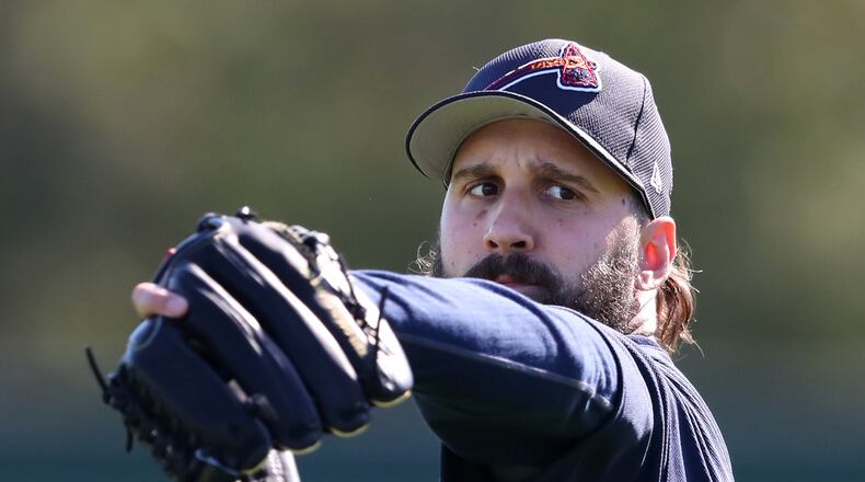 Braves reliever Chaz Roe bounced back from two rocky outings at the beginning of camp, pitching effectively since regaining the movement on his sinker. (Curtis Compton/ccompton@ajc.com)