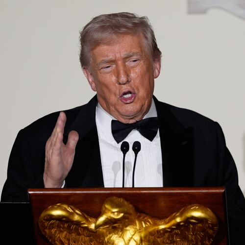 President Donald Trump speaks to guests in the Grand Foyer of the White House during the Congressional Ball, Thursday, Dec. 11, 2025, in Washington. (AP Photo/Alex Brandon)