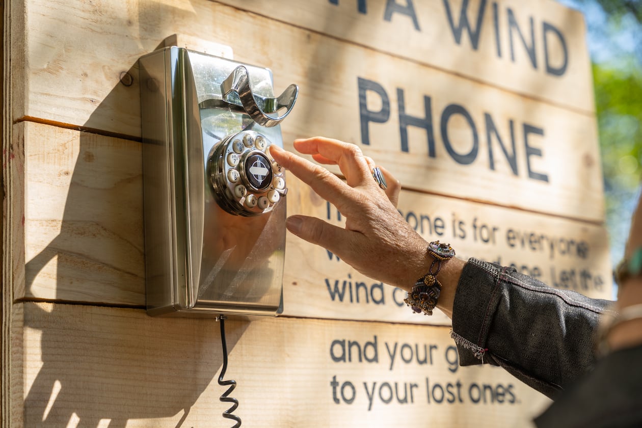 The Atlanta Wind Phone is part of Woodruff Park's latest art installation — “The Space Within”. The public art pieces are designed to inspire reflection and inner peace. Among them, the wind phone offers a place for the bereaved to embrace their grief. (Courtesy of Jeffrey Moustache)