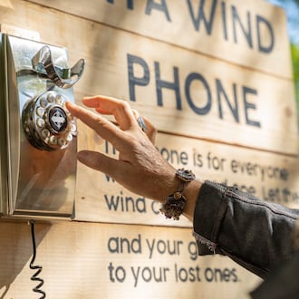 The Atlanta Wind Phone is part of Woodruff Park's latest art installation — “The Space Within”. The public art pieces are designed to inspire reflection and inner peace. Among them, the wind phone offers a place for the bereaved to embrace their grief. (Courtesy of Jeffrey Moustache)