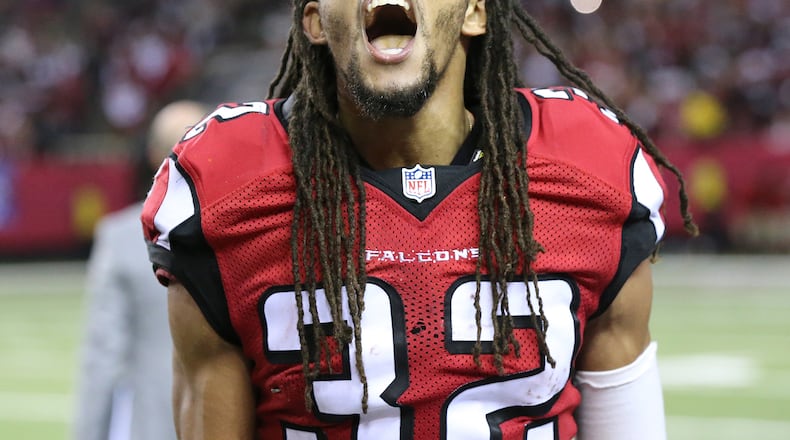 Falcons cornerback Jalen Collins had a forced fumble and a recovery in a 44-21 win over the Green Bay Packers in last week’s NFC Championship game at the Georgia Dome. (Curtis Compton/ccompton@ajc.com)