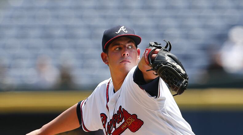Braves rookie pitcher Aaron Blair’s struggles have continued at Triple-A Gwinnett. (AP Photo/John Bazemore)
