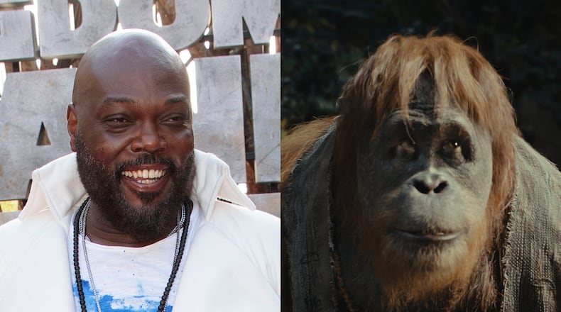 Marietta actor Peter Macon (left) voices wise orangutan Raka in the film "Kingdom of the Planet of the Apes," set many 300 years after the last film and out May 10, 2024. Alex J. Berliner/ABImages, 20TH CENTURY STUDIOS