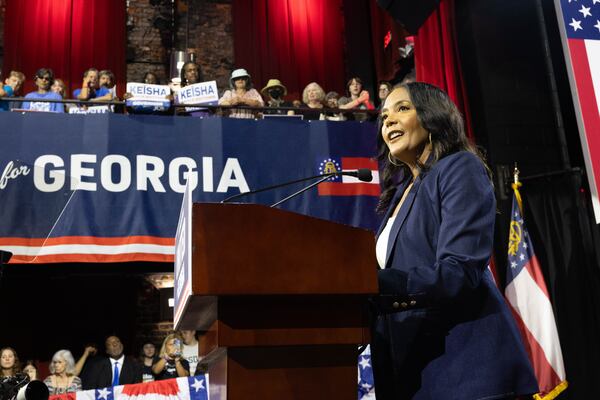 Democratic gubernatorial nominee Keisha Lance Bottoms speaks during the combined rally between herself and U.S. Senator Jon Ossoff in the Georgia Theatre in Athens on Sunday, Sept. 13, 2026. (Felix Scheyer for the AJC)