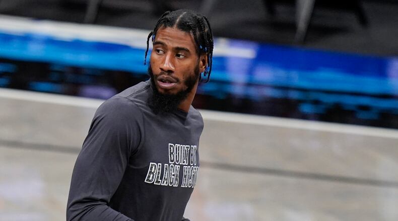 Brooklyn Nets' Iman Shumpert warms up before a game against the Toronto Raptors Friday, Feb. 5, 2021, in New York. (Frank Franklin II/AP)