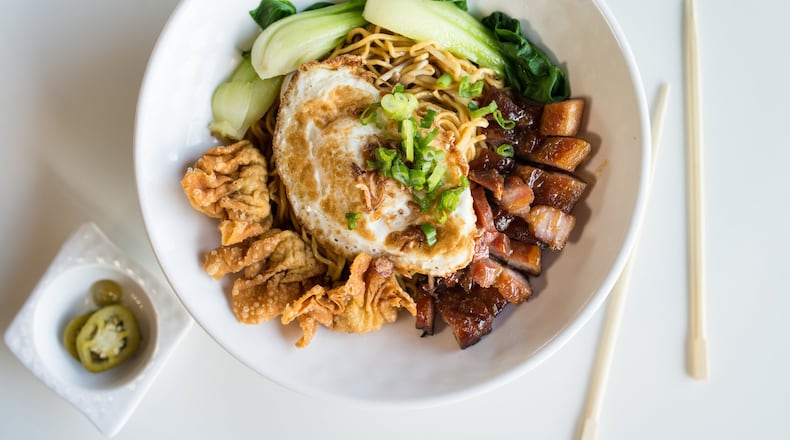 ood Terminal Grandma Wonton BBQ Pork with thin noodles, wontons, bok choy, bean sprout, spring onion, and fried shallot. Photo credit- Mia Yakel.