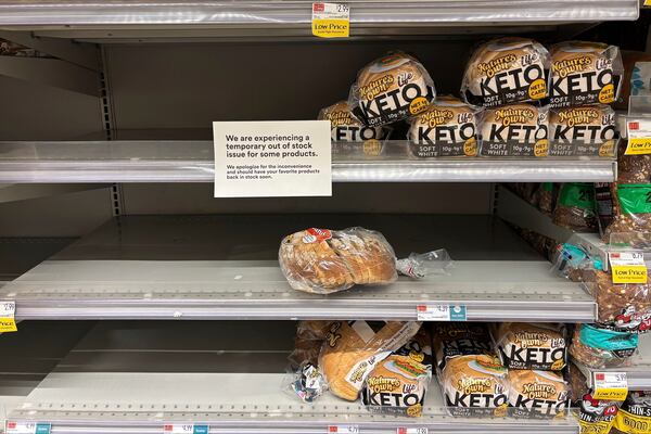 Some shelves at a Whole Foods in New York City sit emptier on June 10, 2025. (AP Photo/Wyatte Grantham-Phillips)