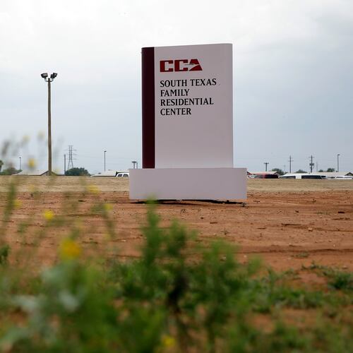 FILE - A sign stands at the entrance to the South Texas Family Residential Center in Dilley, Texas. (AP Photo/Eric Gay, File)