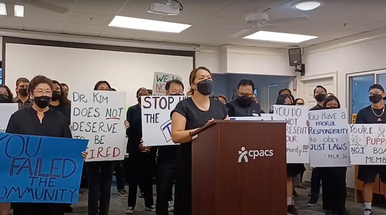 CPACS staffers hold a press conference on July 26 to decry mismanagement at the Atlanta nonprofit. (Youtube video image)