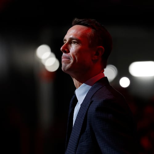 Former Atlanta Falcons quarterback Matt Ryan (shown before being inducted into the Ring of Honor during an NFL football game in Atlanta) is now a CBS broadcaster and a candidate for Falcons president. (Butch Dill/AP 2024)