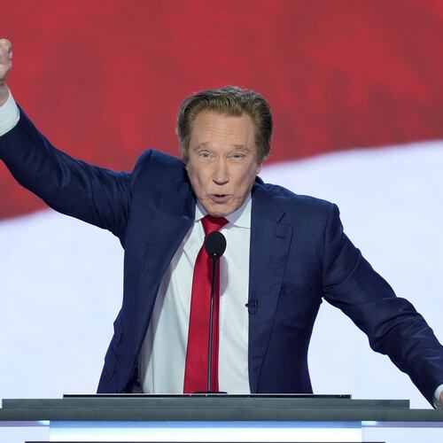 FILE - Perry Johnson speaks during the second day of the Republican National Convention, Tuesday, July 16, 2024, in Milwaukee. (AP Photo/J. Scott Applewhite, File)