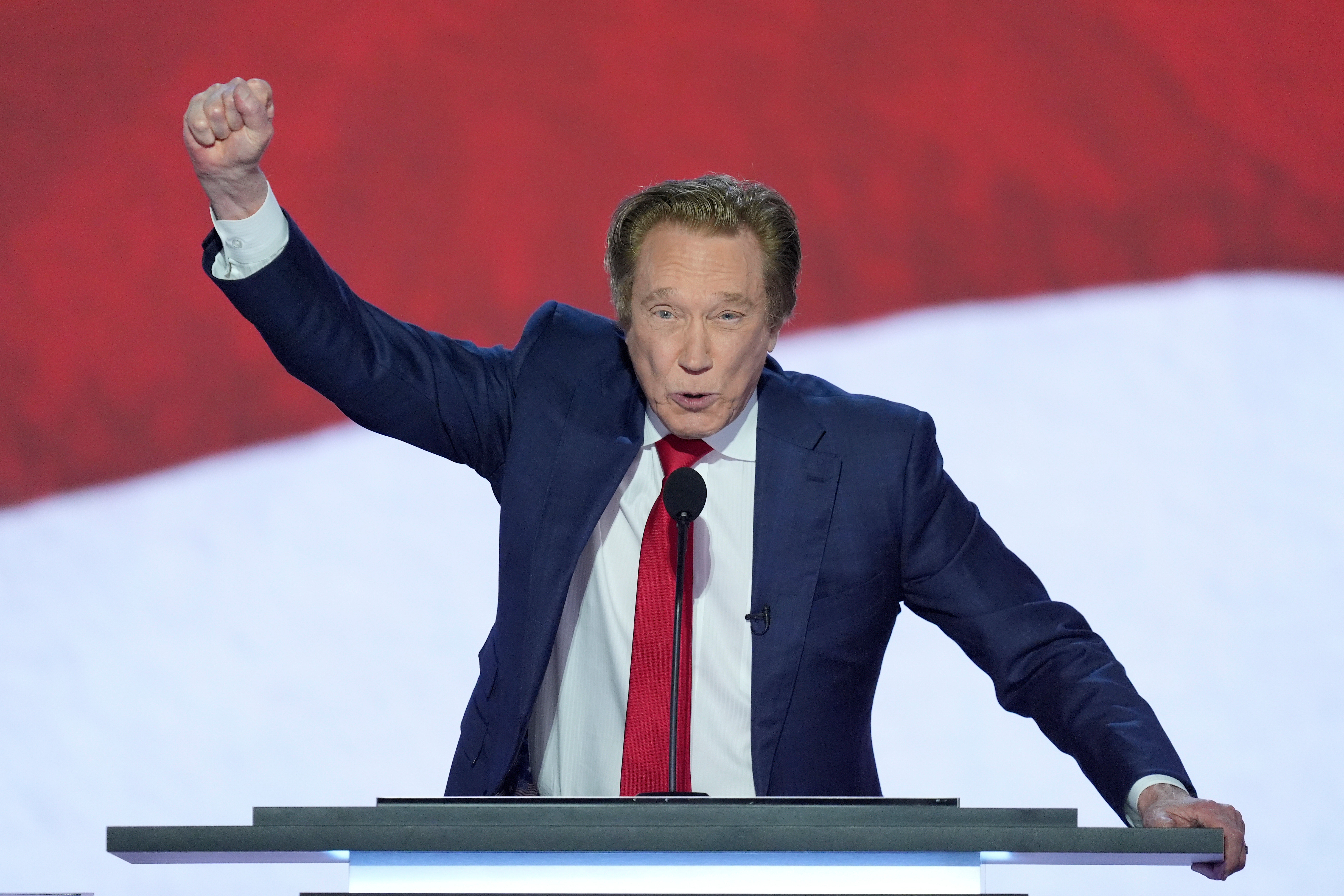 FILE - Perry Johnson speaks during the second day of the Republican National Convention, Tuesday, July 16, 2024, in Milwaukee. (AP Photo/J. Scott Applewhite, File)