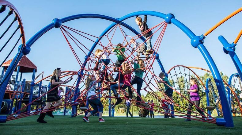 SPLOST funds will remove and replace playground equipment at George Pierce Park in Suwanee and Mountain Park Park in Lilburn. Courtesy Landscape Structures, Inc.