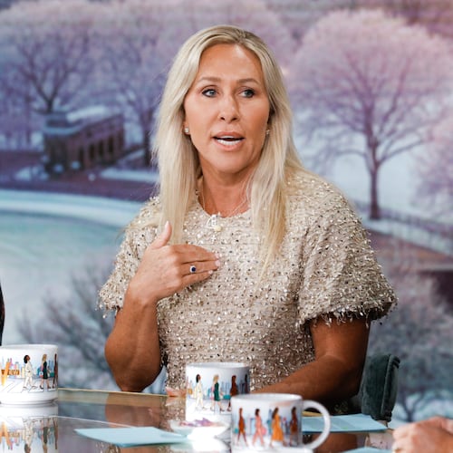 Marjorie Taylor Greene makes a second visit to “The View” airing on Wednesday, Jan. 7, 2026. (Lou Rocca/ABC)