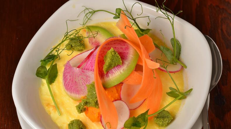 160518 Atlanta, Ga: Cheese Custard with Woodsman & Wife Ol’ Oak Tree. Photos taken at Murphy’s in Virginia Highland, Atlanta, Ga. Styling by Murphy’s Culinary Director, Ian Winslade. (Photo by Chris Hunt/Special) for story 060216 cheese