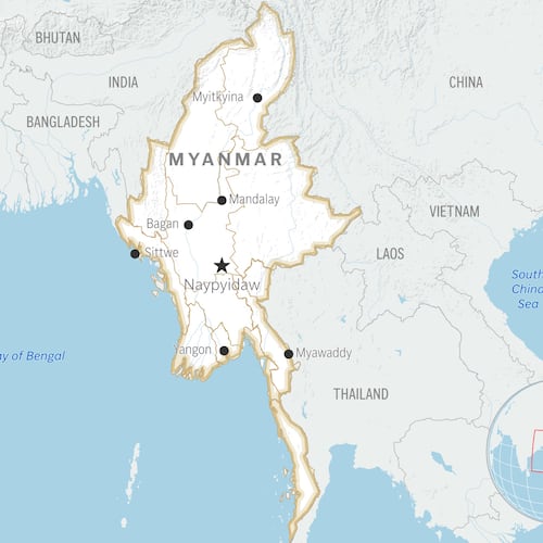 This is a locator map for Myanmar with its capital, Naypyidaw. (AP Photo)
